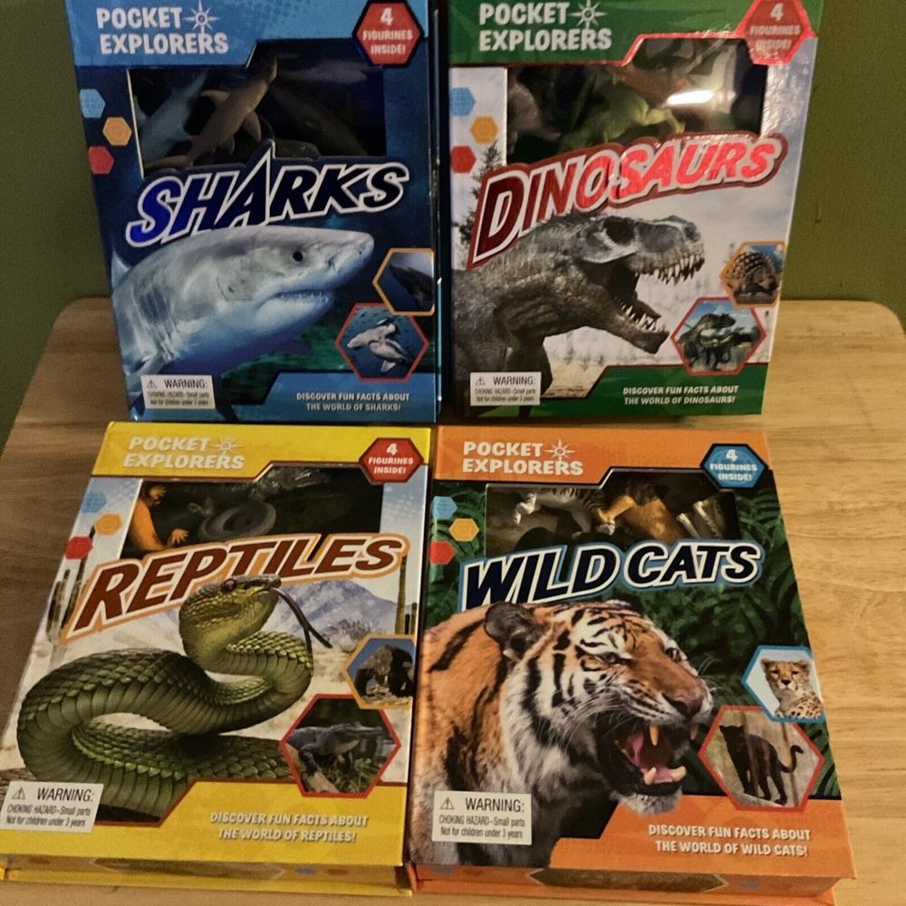 Pocket Explores Set Of 4‎ Book, Dinosaurs, Wild Cat, Sharks, And Reptiles,  2021